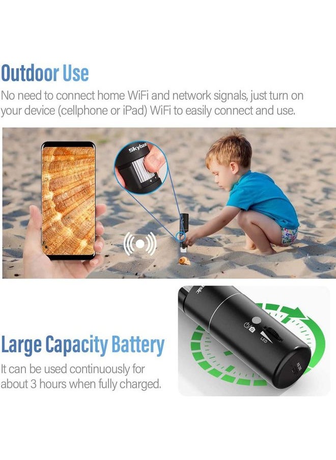 Wireless Digital Microscope, Skybasic 50X-1000X Magnification WiFi Portable Handheld Microscopes with Adjustable Stand HD USB Microscope Camera Compatible with iPhone Android iPad Windows Mac Computer