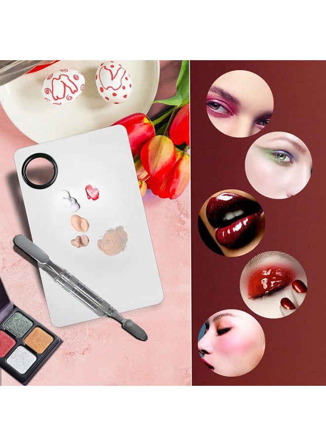 2Pcs Cosmetic Makeup Palette, Premium Stainless Steel Metal Makeup Mixing Palette with Spatula, Makeup Mixing Tray for Mixing Foundation/Eye Shadow/Mascara/Nail Polish/Pigment/Nail Art