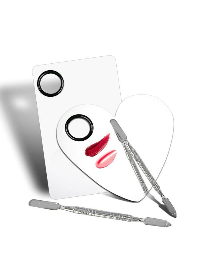 2Pcs Cosmetic Makeup Palette, Premium Stainless Steel Metal Makeup Mixing Palette with Spatula, Makeup Mixing Tray for Mixing Foundation/Eye Shadow/Mascara/Nail Polish/Pigment/Nail Art