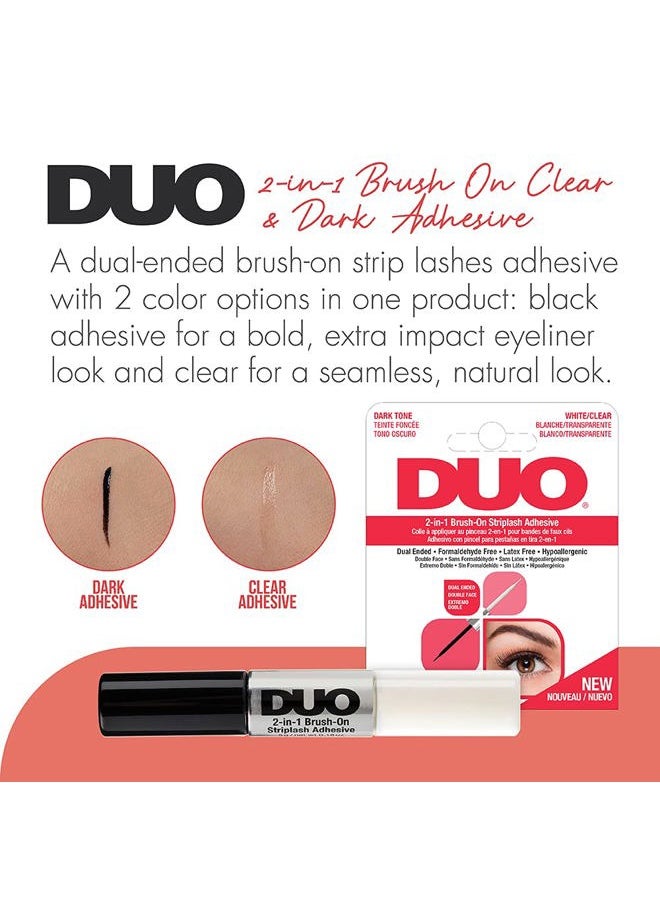 2-in-1 Brush On Clear & Dark Eyelash Glue – Dual-Ended False Lash Adhesive for Strip Lashes, Long Lasting Lash Glue, 0.18 oz, 1 Pack