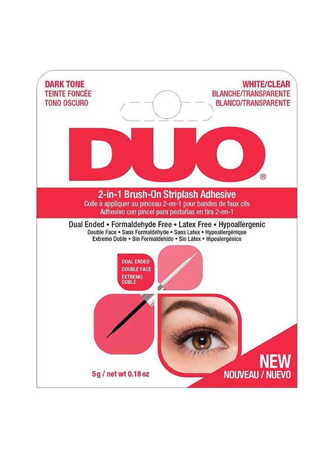 2-in-1 Brush On Clear & Dark Eyelash Glue – Dual-Ended False Lash Adhesive for Strip Lashes, Long Lasting Lash Glue, 0.18 oz, 1 Pack