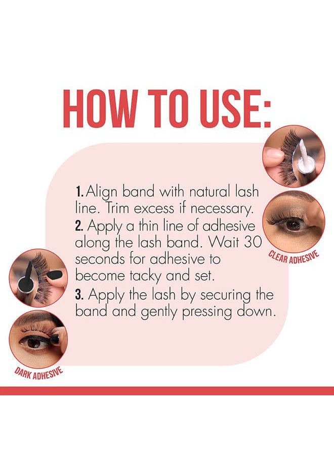 2-in-1 Brush On Clear & Dark Eyelash Glue – Dual-Ended False Lash Adhesive for Strip Lashes, Long Lasting Lash Glue, 0.18 oz, 1 Pack