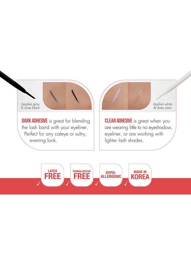 2-in-1 Brush On Clear & Dark Eyelash Glue – Dual-Ended False Lash Adhesive for Strip Lashes, Long Lasting Lash Glue, 0.18 oz, 1 Pack