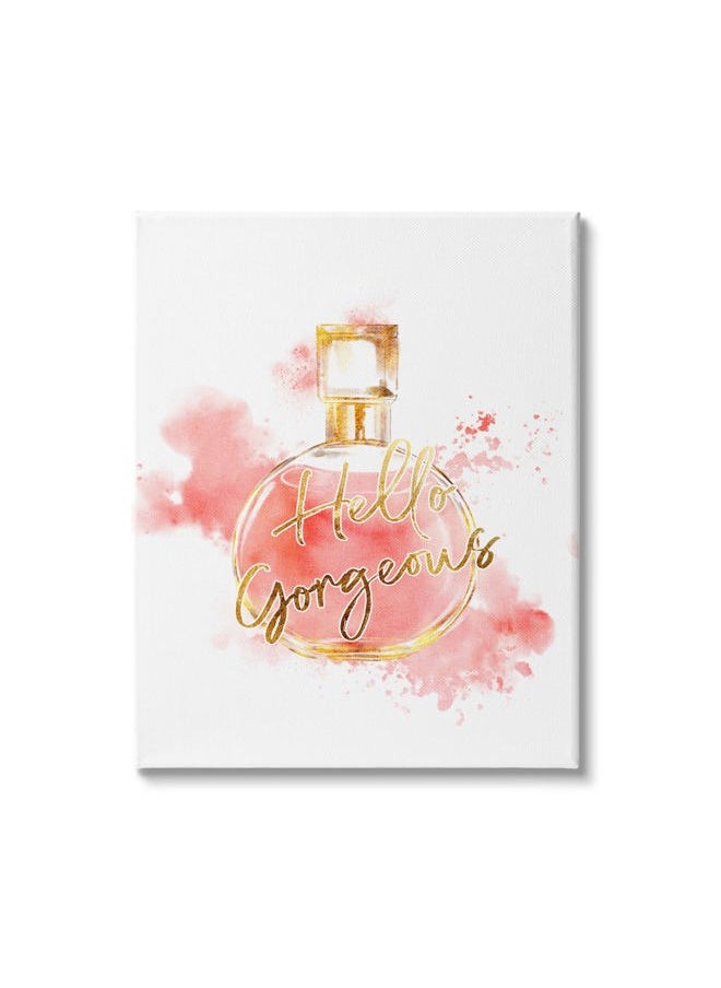 Hello Gorgeous Fashion Cosmetic Perfume Bottle Pink Watercolor, Designed by Ziwei Li Canvas Wall Art, 36 x 48, White