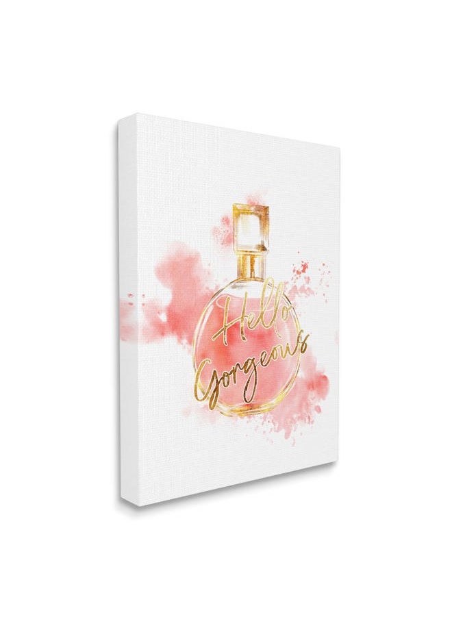 Hello Gorgeous Fashion Cosmetic Perfume Bottle Pink Watercolor, Designed by Ziwei Li Canvas Wall Art, 36 x 48, White