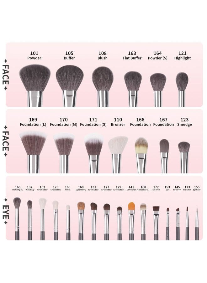 Docolor Professional Makeup Brush Set 29Pcs Makeup Brushes Valentines Day Gifts Premium Goat Synthetic Fiber Foundation Face Powder Blush Concealer Eyeshadows Make Up Brushes with PU Leather Case