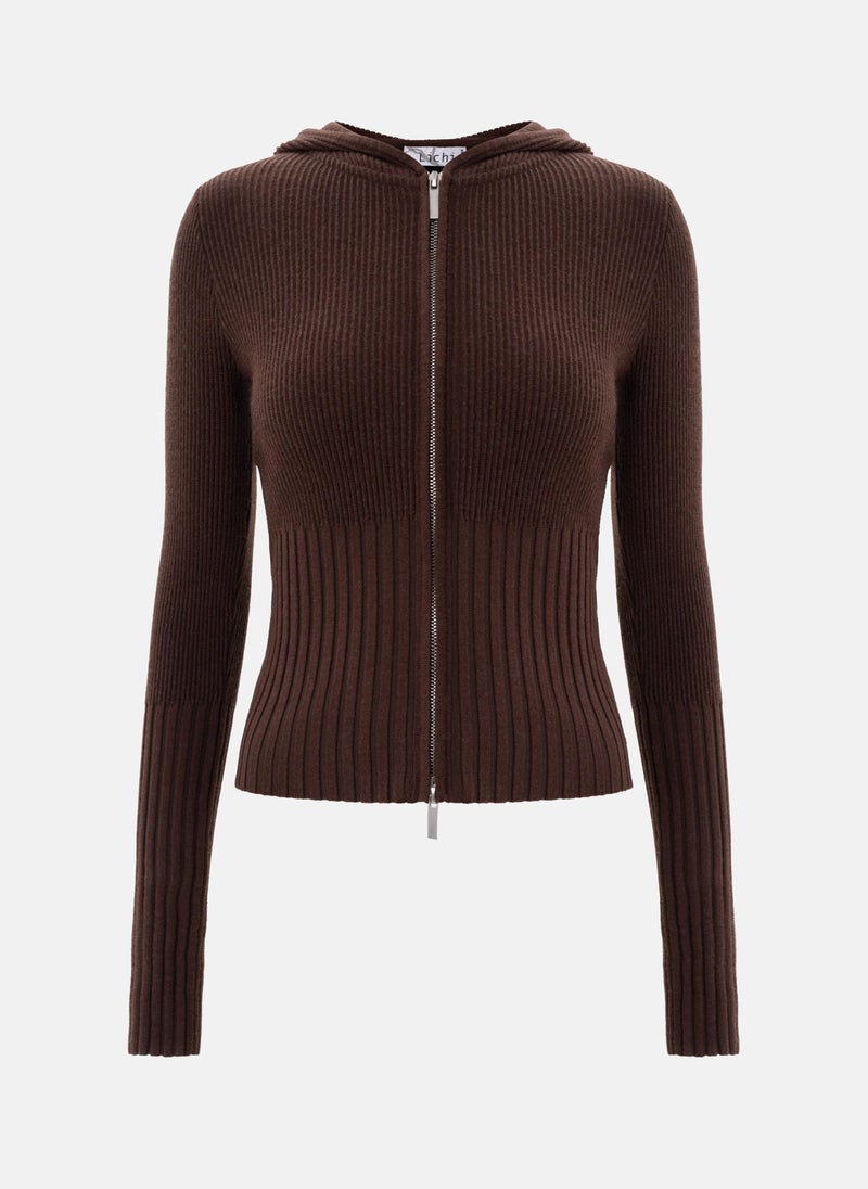 Rib-knit cardigan with zip fastening