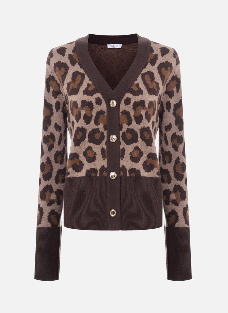 Knitted cardigan with leopard details