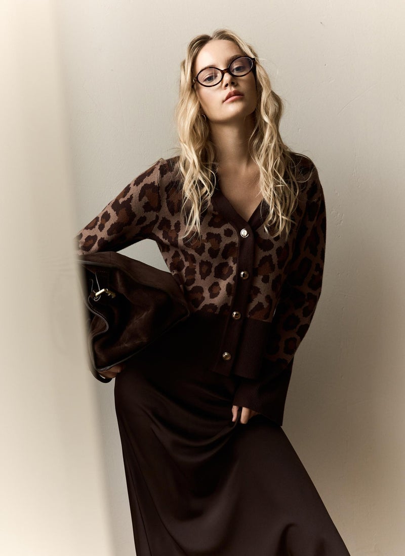 Knitted cardigan with leopard details