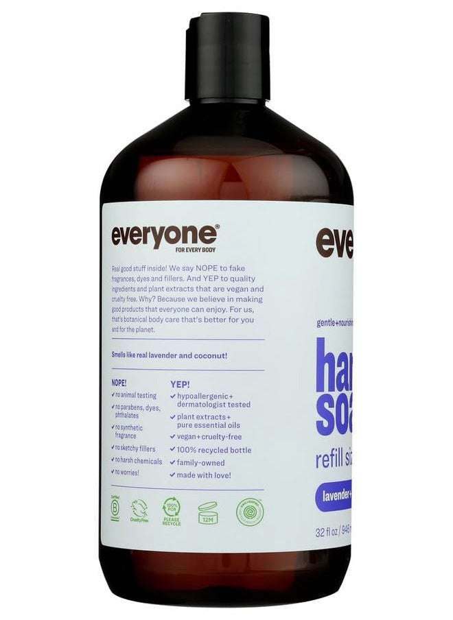 Hand Soap Refill, 32 Ounce (Pack of 6), Lavender and Coconut, Plant-Based Cleanser with Pure Essential Oils