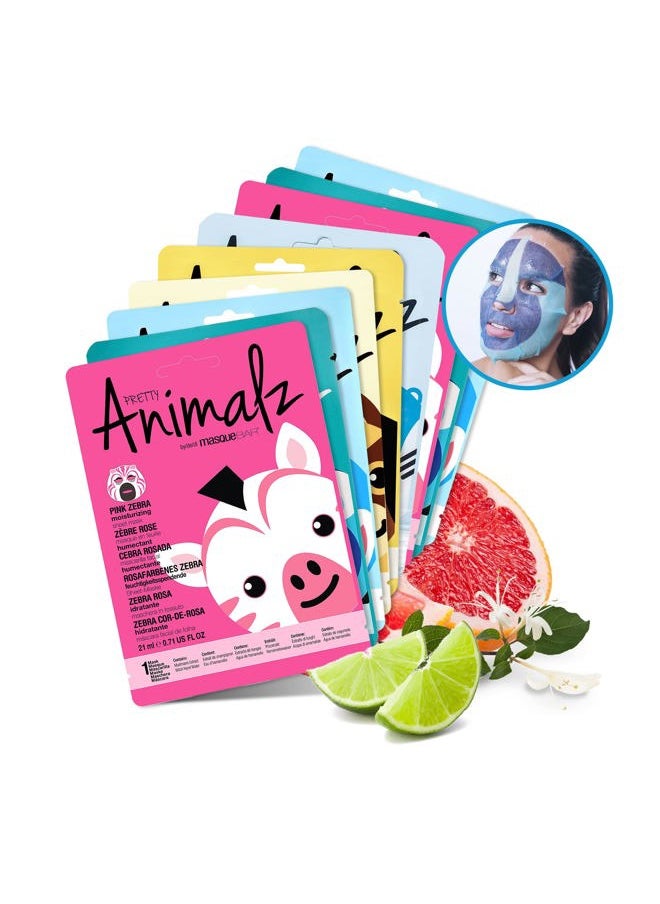 Pretty Animalz Facial Sheet Masks, Fun & Unique Skincare Face Mask with Animal Character Prints, Hydrating & Soothing Korean Facial Mask, Nourishing & Exfoliating Skin Care, Pack of 9