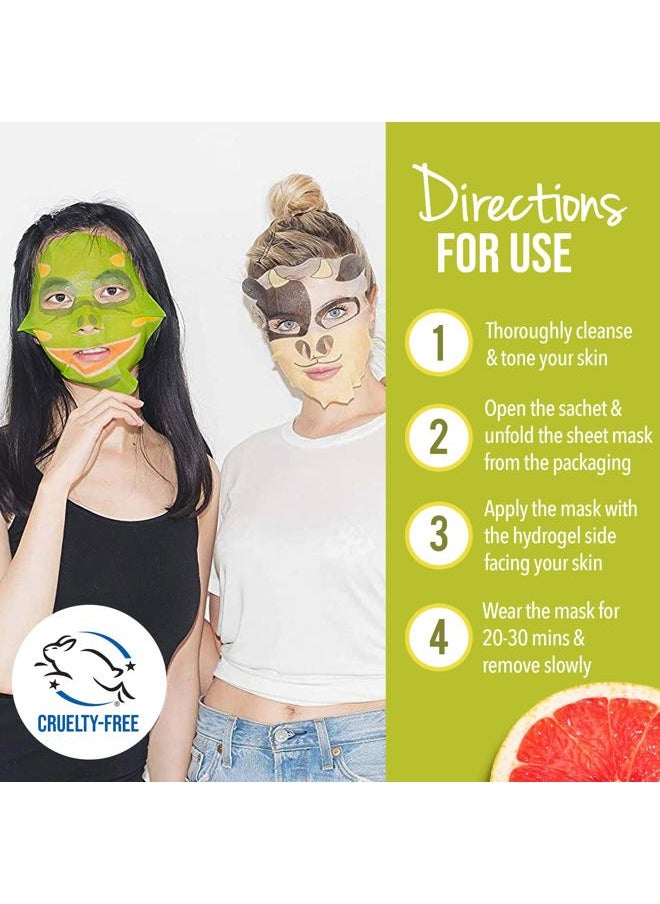 Pretty Animalz Facial Sheet Masks, Fun & Unique Skincare Face Mask with Animal Character Prints, Hydrating & Soothing Korean Facial Mask, Nourishing & Exfoliating Skin Care, Pack of 9