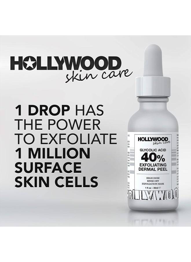 HOLLYWOOD Glycolic Acid Professional Chemical Peel for Face at Home - Intense Alpha Hydroxy Acid Skin Peel For Acne Scars, Collagen Boost, Wrinkles, Fine Lines - Liquid Exfoliant for Face Peel Mask