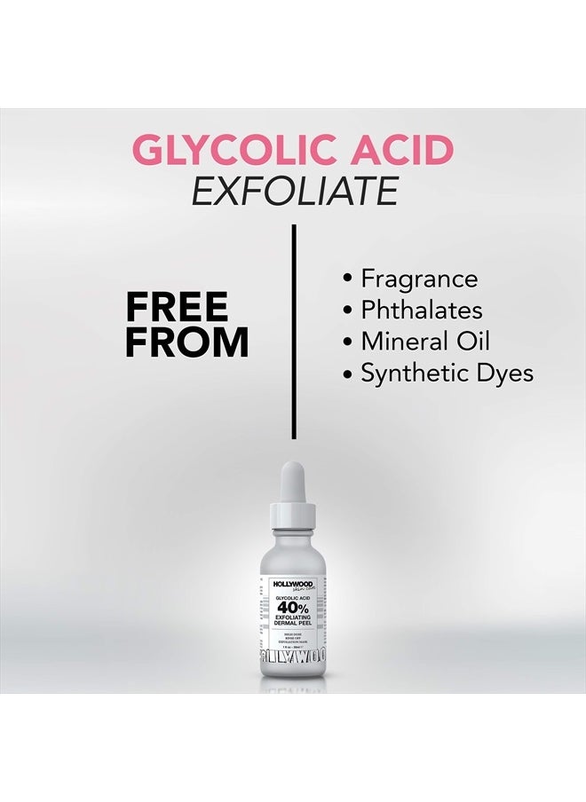 HOLLYWOOD Glycolic Acid Professional Chemical Peel for Face at Home - Intense Alpha Hydroxy Acid Skin Peel For Acne Scars, Collagen Boost, Wrinkles, Fine Lines - Liquid Exfoliant for Face Peel Mask