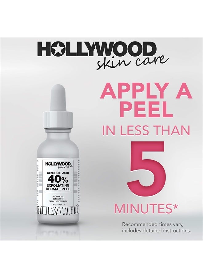HOLLYWOOD Glycolic Acid Professional Chemical Peel for Face at Home - Intense Alpha Hydroxy Acid Skin Peel For Acne Scars, Collagen Boost, Wrinkles, Fine Lines - Liquid Exfoliant for Face Peel Mask