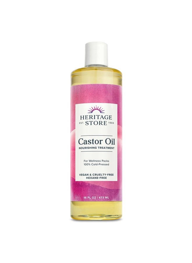 Heritage Store Castor Oil, Nourishing Hair Treatment, Deep Hydration for Healthy Hair Care, Skin Care, Eyelashes & Brows, Castor Oil Packs & More, Cold Pressed, Hexane Free, Vegan & Cruelty Free, 16oz