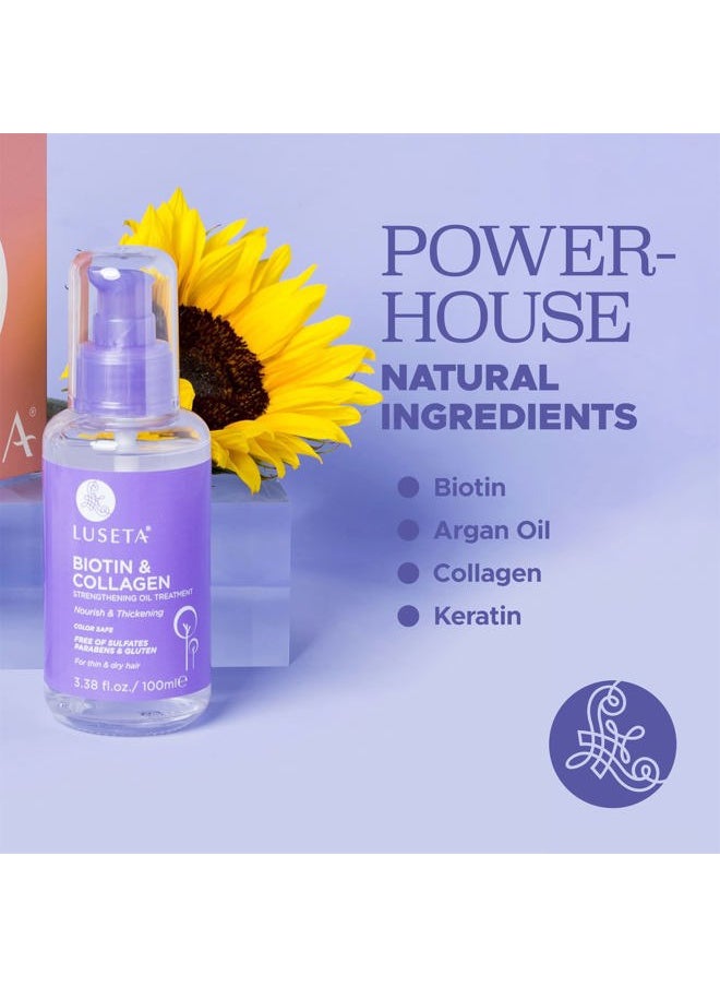 Biotin Hair Growth Serum with Collagen, Hair Oil for Thin and Damage Hair Growth Oil, Biotin growth serum for Frizzy & Damaged hair, Thickening and Healthier Scalp for Men & Women 3.38 Fl Oz