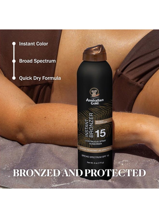 Continuous Spray Sunscreen with Instant Bronzer SPF 15, Immediate Glow & Dries Fast, Broad Spectrum, Water Resistant, Non-Greasy, Oxybenzone Free, Cruelty Free, 6 Ounce