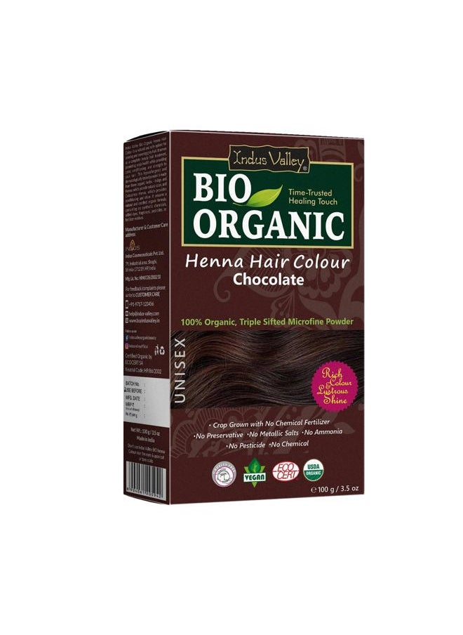 Indus Valley Bio Organic Natural Henna Hair Color Chocolate 100gm| 100% Gray Hair Coverage And Long Lasting Hair Dye | Natural Hair Dye, Vegan and Cruelty-Free