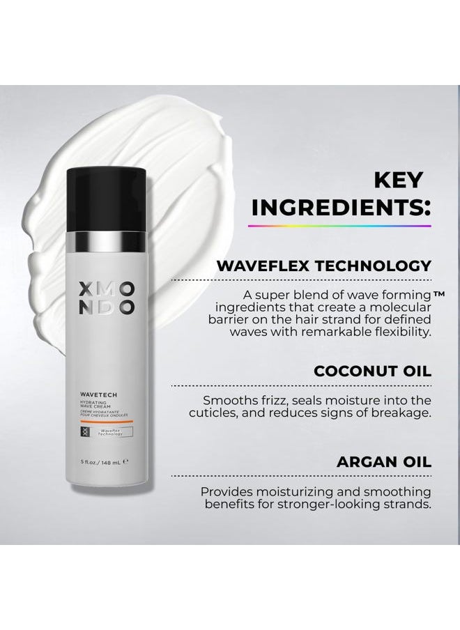 Hair Wavetech Hydrating Wave Cream, Vegan Formula Wavy Hair Curl Cream with Coconut and Argan Oil for Definition, Breakage Protection, and Hair Hydration, 5 Fl. Oz