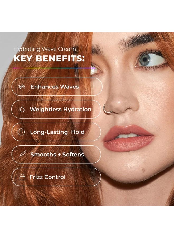 Hair Wavetech Hydrating Wave Cream, Vegan Formula Wavy Hair Curl Cream with Coconut and Argan Oil for Definition, Breakage Protection, and Hair Hydration, 5 Fl. Oz