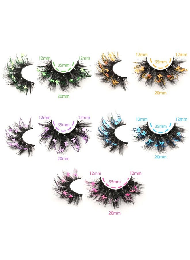 False Eyelashes Fluffy Wispy Faux Mink Lashes Valentines Festival Styles Dramatic 3D Effect Butterfly Colorful Decorative Fake Eyelashes for New Year Cosplay Party Stage