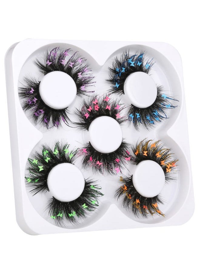 False Eyelashes Fluffy Wispy Faux Mink Lashes Valentines Festival Styles Dramatic 3D Effect Butterfly Colorful Decorative Fake Eyelashes for New Year Cosplay Party Stage