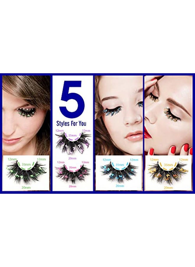 False Eyelashes Fluffy Wispy Faux Mink Lashes Valentines Festival Styles Dramatic 3D Effect Butterfly Colorful Decorative Fake Eyelashes for New Year Cosplay Party Stage