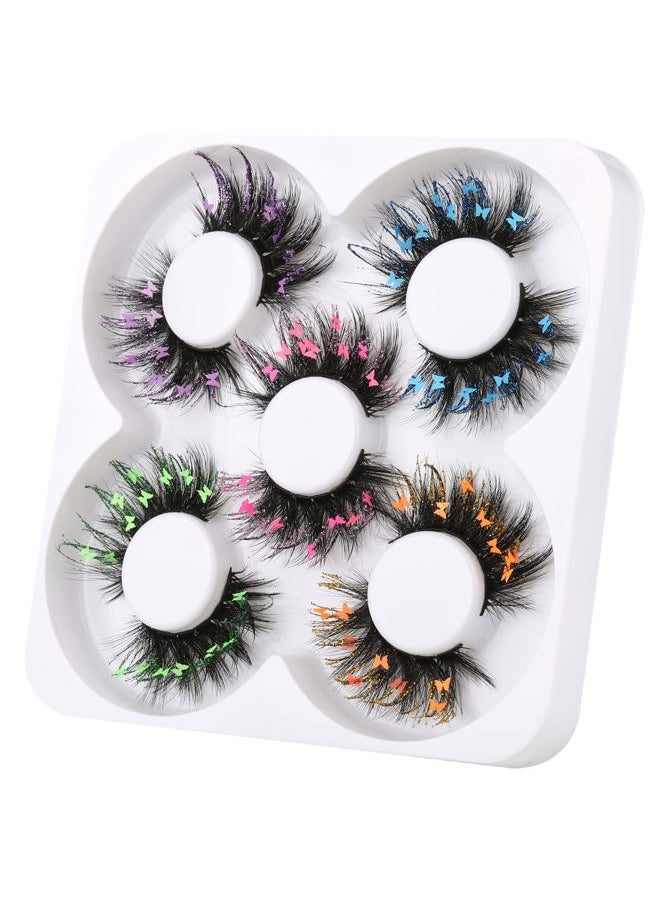 False Eyelashes Fluffy Wispy Faux Mink Lashes Valentines Festival Styles Dramatic 3D Effect Butterfly Colorful Decorative Fake Eyelashes for New Year Cosplay Party Stage