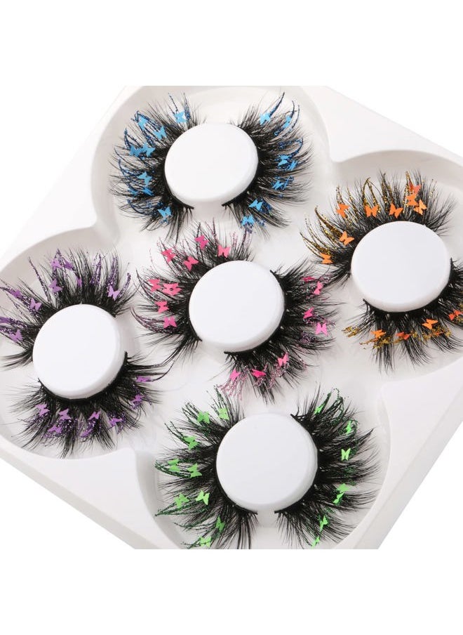 False Eyelashes Fluffy Wispy Faux Mink Lashes Valentines Festival Styles Dramatic 3D Effect Butterfly Colorful Decorative Fake Eyelashes for New Year Cosplay Party Stage
