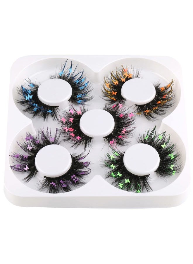 False Eyelashes Fluffy Wispy Faux Mink Lashes Valentines Festival Styles Dramatic 3D Effect Butterfly Colorful Decorative Fake Eyelashes for New Year Cosplay Party Stage