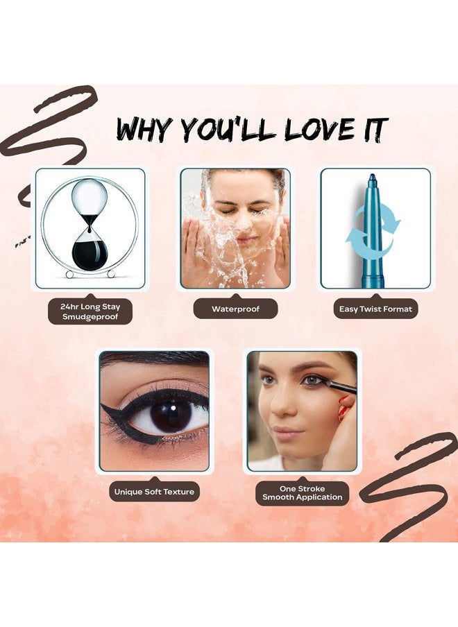 Ultime Pro Twist Eyeliner Pencil - Brown | 24 HR Long Stay | Intense Color In One Stroke | Matte Finish & Soft Texture | Waterproof & Smudge Proof | 0.01 Oz/0.35g