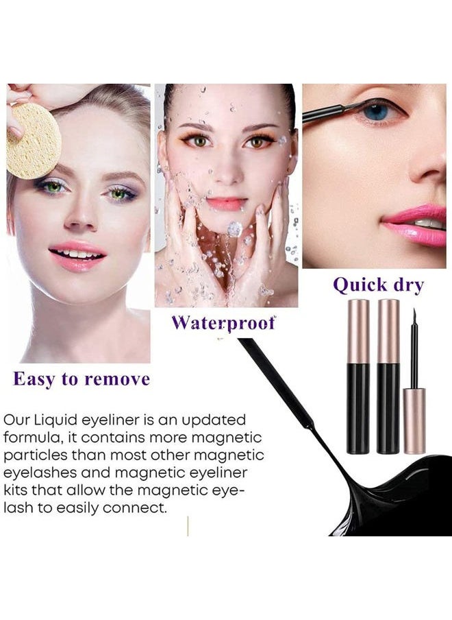 Upgraded Magnetic Eyelashes Kit with Eyeliner - 10 Pairs Magnetic False Lashes Natural Look with Applicator, 2 Tubes Magnetic Eyeliner - Easy to Apply & No Glue Needed