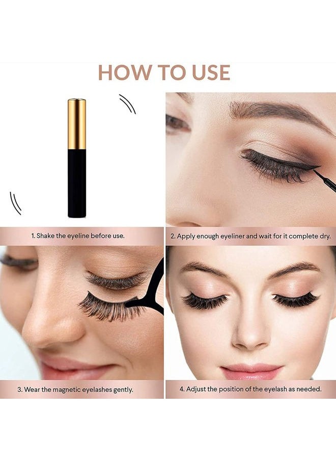 Upgraded Magnetic Eyelashes Kit with Eyeliner - 10 Pairs Magnetic False Lashes Natural Look with Applicator, 2 Tubes Magnetic Eyeliner - Easy to Apply & No Glue Needed