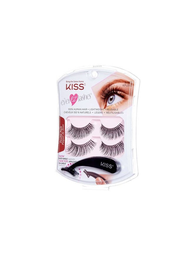 Ever EZ Lashes Double Pack #11 with Easy Angle Lash Applicator, Easy-To-Apply Lightweight False Eyelashes, 100% Cruelty-Free Natural Human Hair, Reusable and contact lens friendly, 2 Pairs Black