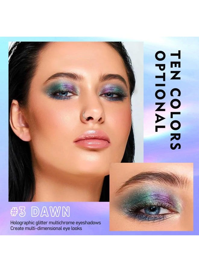 Glitter Eyeshadow Teal Liquid Multichrome Eyeshadows Long Lasting, Metallic Chameleon Eye Shadow Smudgeproof Holographic Eye Topper Glitters (#3 Dawn)