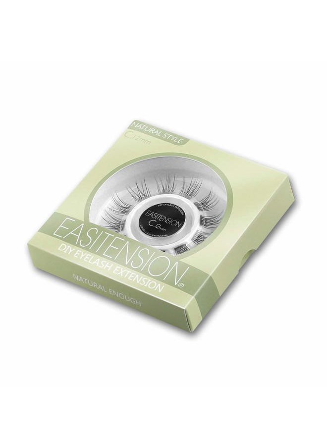 DIY Eyelash Extension, Glue Bonded Band Individual Lash 12 Clusters Natural Lashes Set, Home Eyelash Extension, C curl Lashes Pack (12MM-Natural)