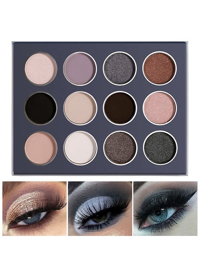 Smokey Grey Eyeshadow Palette, Black Gray Smoky Eye Shadow Pallet Goth Halloween Makeup, Matte Shimmer Neutral Silver Eyeshadow Pallets, Long Lasting Natural Nude Makeup Palette, Cruelty Free