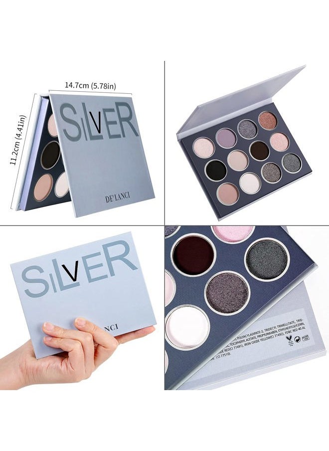 Smokey Grey Eyeshadow Palette, Black Gray Smoky Eye Shadow Pallet Goth Halloween Makeup, Matte Shimmer Neutral Silver Eyeshadow Pallets, Long Lasting Natural Nude Makeup Palette, Cruelty Free