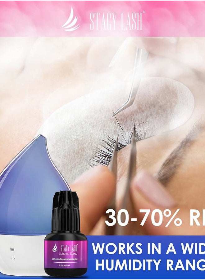 Lightning Speed Eyelash Extensions Glue – Stacy Lash 5ml /0.17 fl.oz / 0.3 Sec Dry/Retention – 6-8 Weeks/Black Adhesive/Professional Supplies
