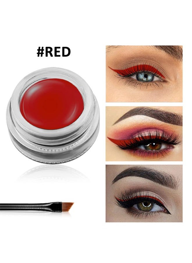 Red Gel Eyeliner, Waterproof Long Lasting Cream Eyeliner Gel Pot, High-Intensity Pigments Smudge-Proof Eye Liner Makeup, Water-Resistant Eyeliner with 2PCS Brushes 12# Red