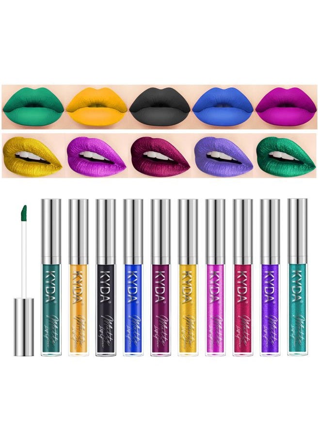 10 Colors Lipstick, Matte Velvet&Glitter Metallic Colors, for Glossy Radiant&Full Matte Lip Gloss, Non-Stick Cup Long Wear Lip Glaze, High Pigmented Lipstick Cosmetic-SET B