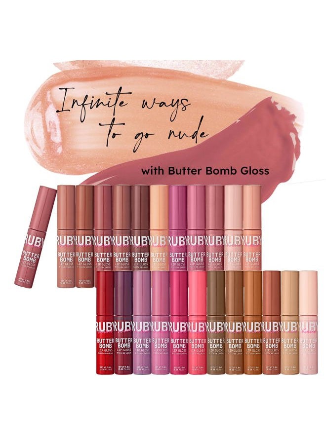 Lip Gloss Butter Bomb Gloss Non-Sticky Lip Gloss Vitamin E Natural Nude Lip Makeup - 7.8mL (0.26 US fl.oz) (Flirty)