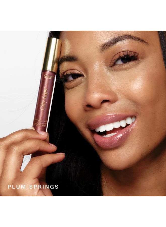 City Lips Plumping Lip Gloss Plum Springs - High-Shine Gloss for Fuller, Younger-Looking Lips | Hydrating & Smoothing Lip Treatment Hyaluronic Acid