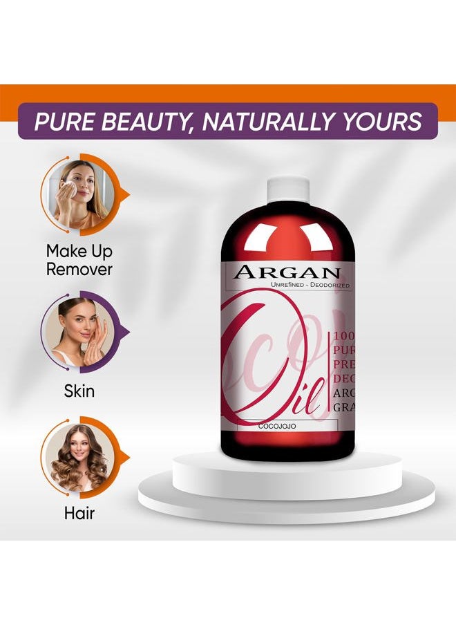 Argan Oil -Cold Pressed 16 oz Pure Natural Extra Virgin Unrefined Argan Moroccan Marrakesh Oil Moisturizer Hair Face Lips Body Scalp Skin Hair