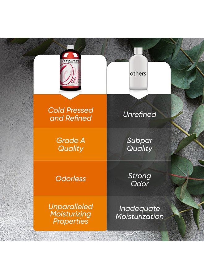 Argan Oil -Cold Pressed 16 oz Pure Natural Extra Virgin Unrefined Argan Moroccan Marrakesh Oil Moisturizer Hair Face Lips Body Scalp Skin Hair