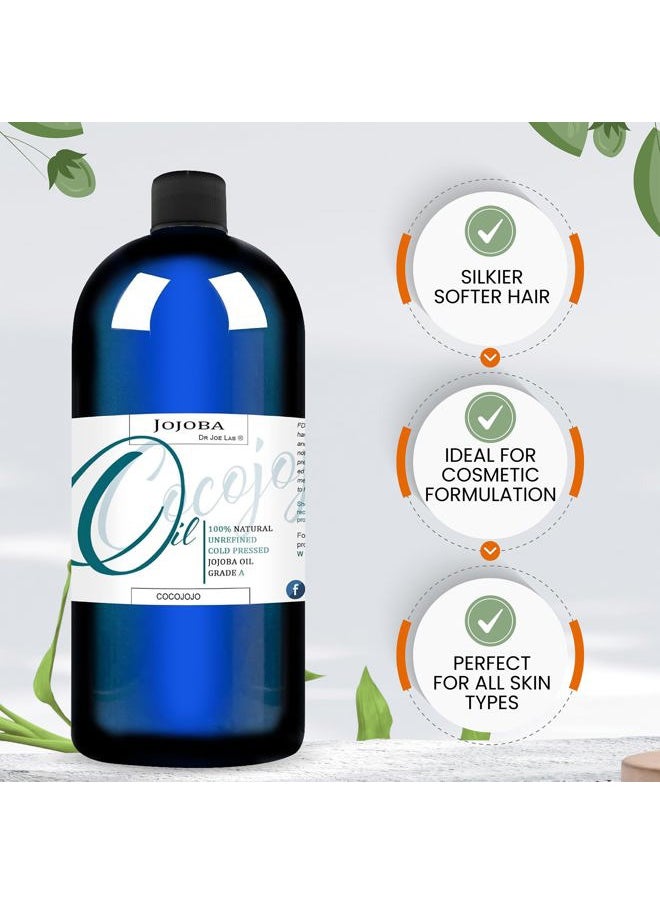 Cocojojo Jojoba Oil Organic, Jojoba Oil for Hair Growth for Skin, Face, 100% Pure Natural, Cold Pressed, Deep Moisturizing Anti-Aging, Essential Oils - 8 Fl Oz