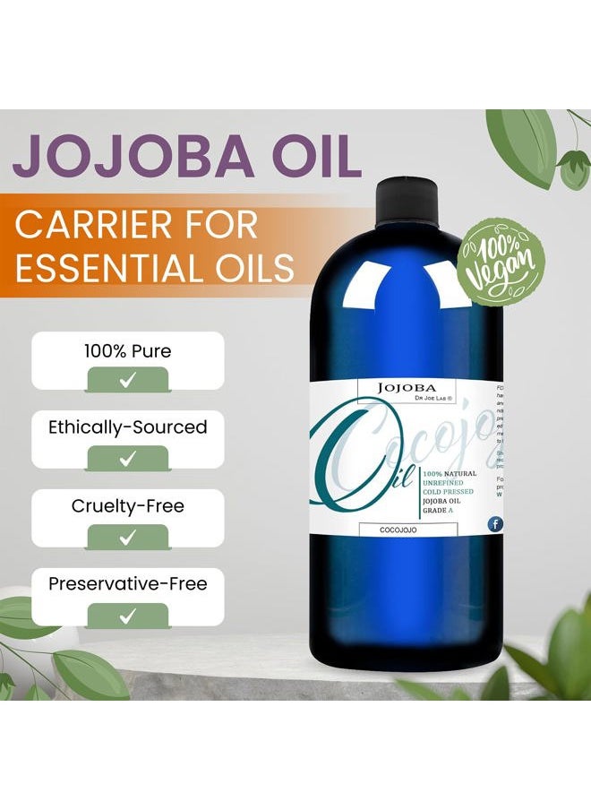 Cocojojo Jojoba Oil Organic, Jojoba Oil for Hair Growth for Skin, Face, 100% Pure Natural, Cold Pressed, Deep Moisturizing Anti-Aging, Essential Oils - 8 Fl Oz