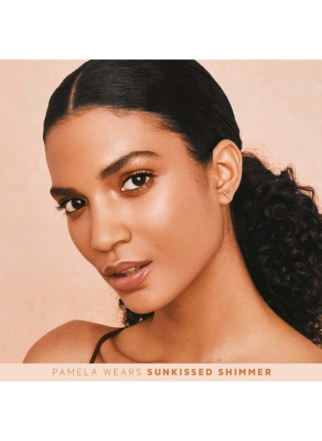 FLOWER Beauty By Drew Barrymore Shimmer & Strobe Highlighting Palette - Glowing Bronzer Powder Kit For Face - Blendable Coverage - Skintones - 3 Enhancing Colors - Strobe Brush Included (Sunkissed Shi