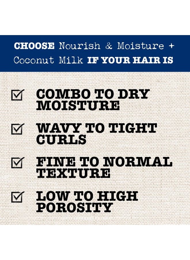 Nourish & Moisture + Coconut Milk Shampoo to Hydrate and Detangle Curly Hair, Lightweight Daily Moisturizing Shampoo, Vegan, Silicone & Paraben-Free, 13 fl oz